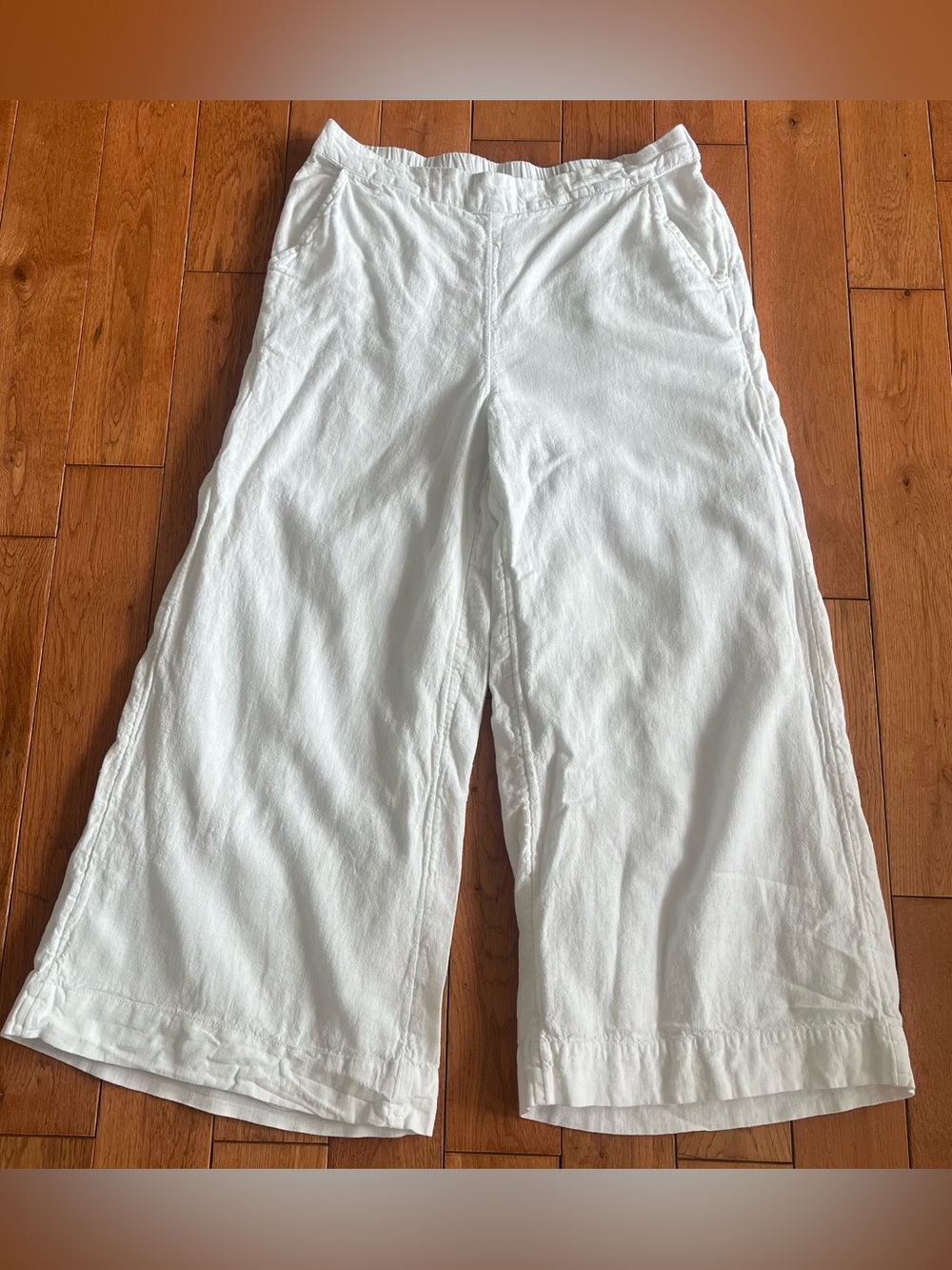 Free People White Cropped Wide-Leg Linen Blend Pants - Size Small